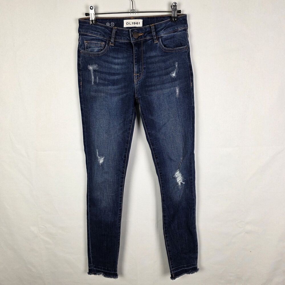 DL1961 Florence Instasculpt Strive Skinny Jeans Dark Indigo Distressed Size 26